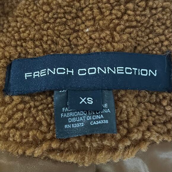 French Connection Women's Faux Fur Teddy Coat XS Brown Cozy Fall Warm Outdoor - Picture 10 of 12
